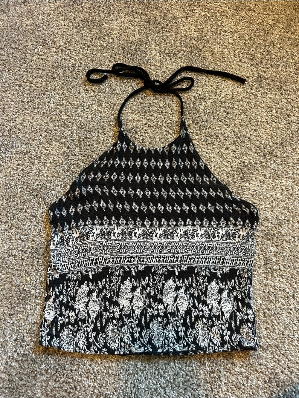 Tilly's Black and White boho Halter Crop Top very soft and stretchy